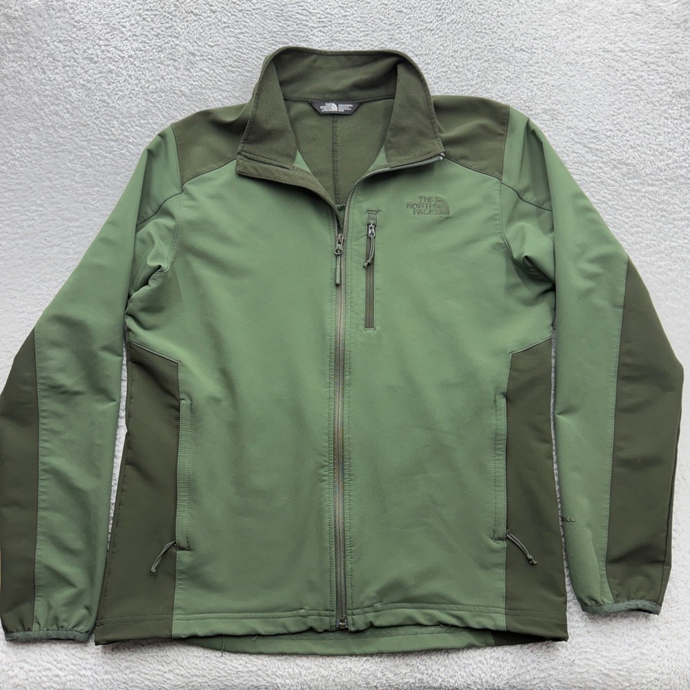 The North Face Mens WindWall Softshell Jacket Green Full Zip Fleece Lined Medium